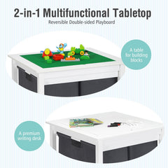 2 in 1 Kids Double Sided Activity Block Table with 2 Storage Drawers, White