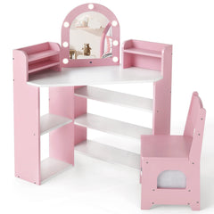 2-In-1 Kids Vanity Set with Lights for Toddlers 3+ Years Old-Pink