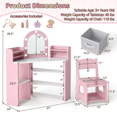 2-In-1 Kids Vanity Set with Lights for Toddlers 3+ Years Old-Pink