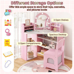 2-In-1 Kids Vanity Set with Lights for Toddlers 3+ Years Old-Pink