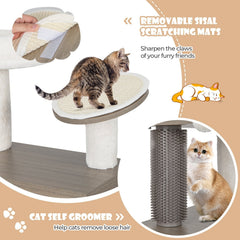 2 in 1 Cat Tower with Litter Box Enclosure, 52 Inch Multi Level Cat Tree with Self Groomer, Gray