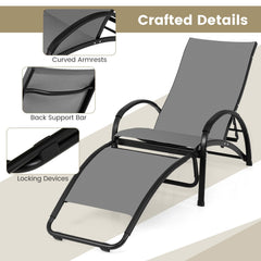 2-in-1 Outdoor Rocking Chair with 4-Position Adjustable Backrest for Patio Porch Poolside-Gray
