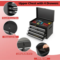 2-in-1 Rolling Tool Chest with 5 Sliding Lockable Drawers-Black & Gray