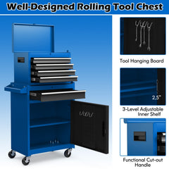 2-in-1 Rolling Tool Chest with 5 Sliding Lockable Drawers-Navy