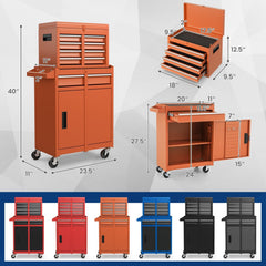2-in-1 Rolling Tool Chest with 5 Sliding Lockable Drawers-Orange