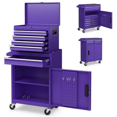 2-in-1 Rolling Tool Chest with 5 Sliding Lockable Drawers-Purple