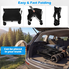 2-in-1 Wagon Bench Seat Combo Collapsible Beach Cart with Handle and Cushion-Black
