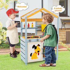 2 in 1 Wooden Mud Kitchen with Removable Water Box, and Storage Bag-Gray