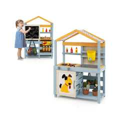 2 in 1 Wooden Mud Kitchen with Removable Water Box, and Storage Bag-Gray