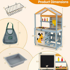 2 in 1 Wooden Mud Kitchen with Removable Water Box, and Storage Bag-Gray