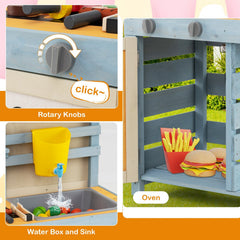 2 in 1 Wooden Mud Kitchen with Removable Water Box, and Storage Bag-Gray