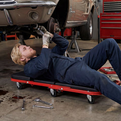 2-in-1 Z-Shaped Rolling Garage Stool 36 inches Folding Flat Automotive Creeper-Red