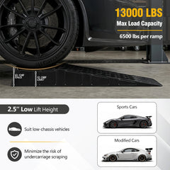2-Pack 2.5 inches Lift Low Profile Car Ramps 22000 Lbs GVW Capacity-Black
