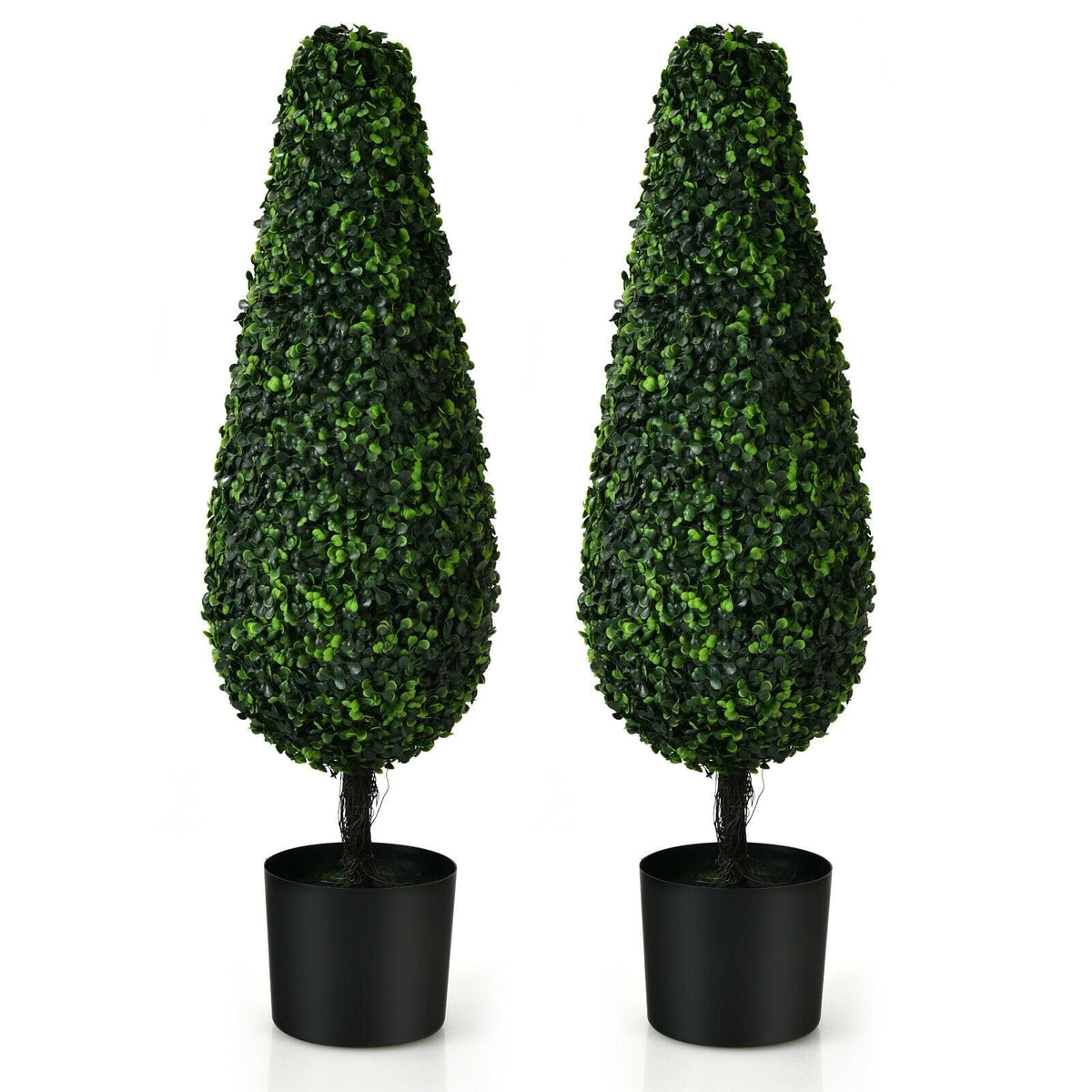 35 Inch Artificial Tower Topiary Trees, 2 Pack, UV Resistant with Black Pots