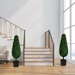 35 Inch Artificial Tower Topiary Trees, 2 Pack, UV Resistant with Black Pots