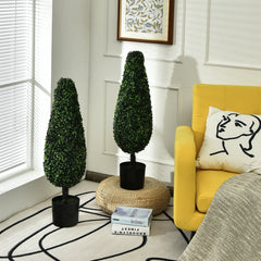 35 Inch Artificial Tower Topiary Trees, 2 Pack, UV Resistant with Black Pots