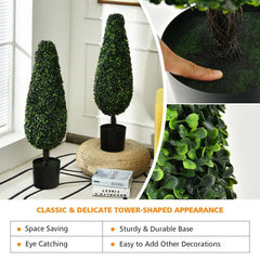 35 Inch Artificial Tower Topiary Trees, 2 Pack, UV Resistant with Black Pots