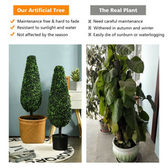 35 Inch Artificial Tower Topiary Trees, 2 Pack, UV Resistant with Black Pots