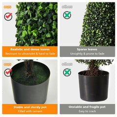 35 Inch Artificial Tower Topiary Trees, 2 Pack, UV Resistant with Black Pots