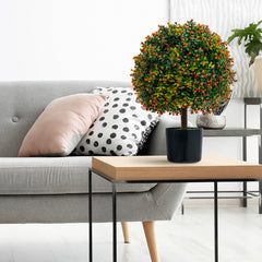 Artificial Boxwood Topiary Ball Trees with Orange Fruit, 2 Pack in Cement Pots