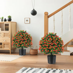 2 Pack Artificial Rose Topiary Ball Tree Faux Shrub Bushes with Flowers-Red