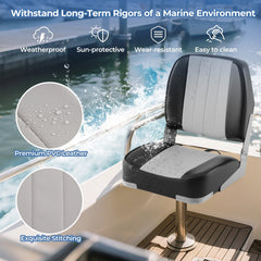 2-Pack Boat Seats Folding Low Back Boat Chairs Waterproof PVC Leather Cabin Seating-Gray