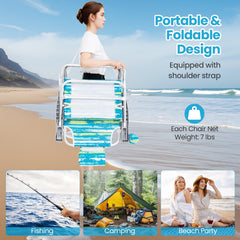 2 Pack Folding Beach Chair with Adjustable Positions and Head Pillow-Green