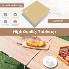 Patented 2 Pack Folding Camping Table with Wood-grain Tabletop for Hiking Party-Natural