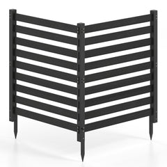 2-Panel Wooden Outdoor Privacy Fence with Ground Stakes-Black