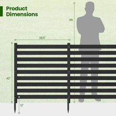 2-Panel Wooden Outdoor Privacy Fence with Ground Stakes-Black