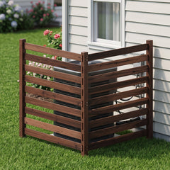 2-Panel Wooden Outdoor Privacy Fence with Ground Stakes-Brown