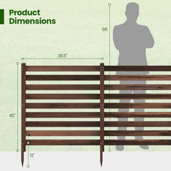2-Panel Wooden Outdoor Privacy Fence with Ground Stakes-Brown