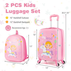 2 PCS Kid Luggage Set With Spinner Wheels for Children Boys Girls-Pink