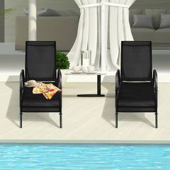 Set of 2 Patio Chaise Lounge Chairs with 5 Reclining Positions, Black