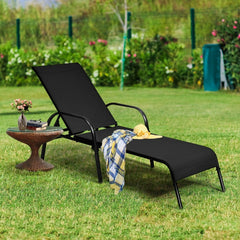 Set of 2 Patio Chaise Lounge Chairs with 5 Reclining Positions, Black