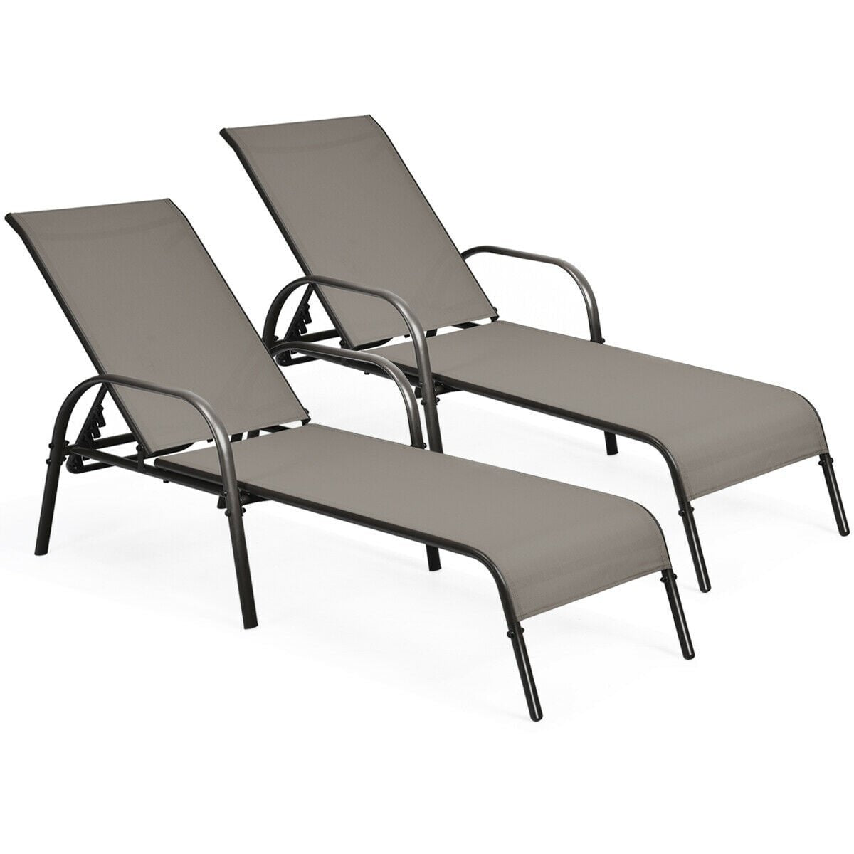 Set of 2 Patio Chaise Lounge Chairs with Sling Seats, Brown