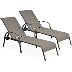 Set of 2 Patio Chaise Lounge Chairs with Sling Seats, Brown