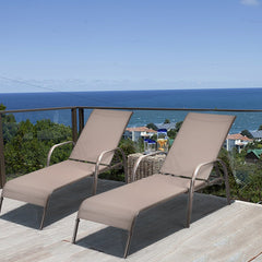 Set of 2 Patio Chaise Lounge Chairs with Sling Seats, Brown