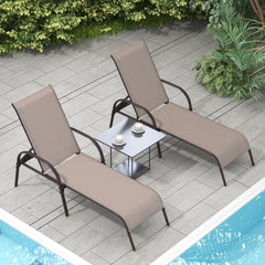 Set of 2 Patio Chaise Lounge Chairs with Sling Seats, Brown