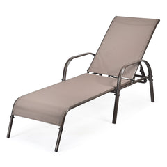 Set of 2 Patio Chaise Lounge Chairs with Sling Seats, Brown