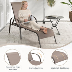 Set of 2 Patio Chaise Lounge Chairs with Sling Seats, Brown