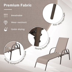 Set of 2 Patio Chaise Lounge Chairs with Sling Seats, Brown