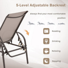 Set of 2 Patio Chaise Lounge Chairs with Sling Seats, Brown