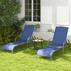 Set of 2 Stackable Patio Chaise Lounge Chairs with 5 Position Backrests, Navy