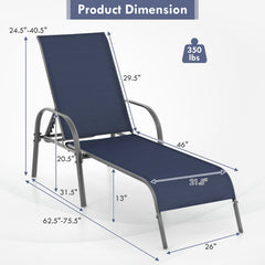 Set of 2 Stackable Patio Chaise Lounge Chairs with 5 Position Backrests, Navy
