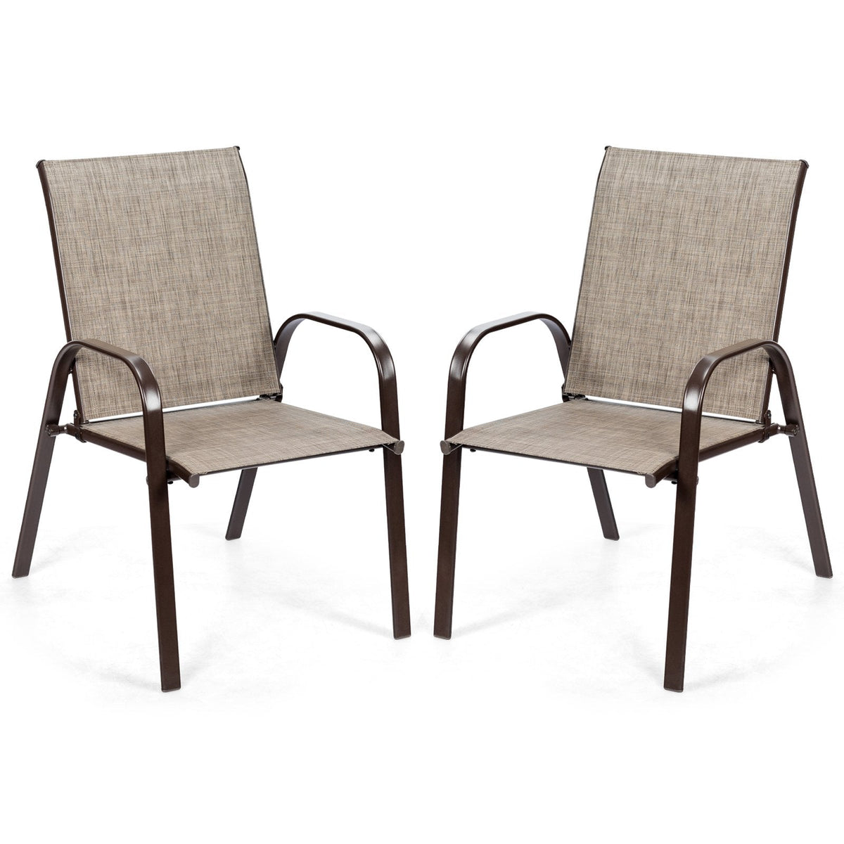 2 Pcs Patio Chairs Outdoor Dining Chair with Armrest-Gray