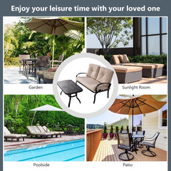 2 Piece Outdoor Loveseat Set, 47 in Cushioned Steel Bench Rated 550 lb with 5 in Beige Olefin Cushions and 36 in Hollow Top Coffee Table