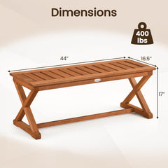 2-Person 44 inches Solid Wood Outdoor Bench with Slatted Seat for Patio Park Balcony-1 Piece