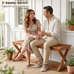 2-Person 44 inches Solid Wood Outdoor Bench with Slatted Seat for Patio Park Balcony-1 Piece