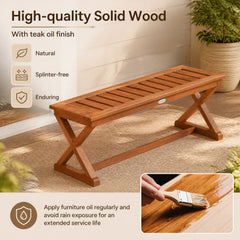 2-Person 44 inches Solid Wood Outdoor Bench with Slatted Seat for Patio Park Balcony-1 Piece